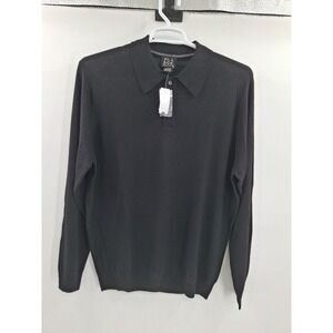 Jos A Bank Collection Mens Large 100% Italian Merino Wool Black Polo Sweater NWT